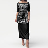 Hawaiian Reef Triggerfish Puletasi Polynesian Art with Tribal Humuhumunukunukuapua'a LT03 Long Dress Black - Polynesian Pride