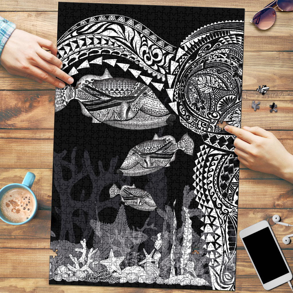 Hawaiian Reef Triggerfish Puzzle Polynesian Art with Tribal Humuhumunukunukuapua'a LT03 Black - Polynesian Pride