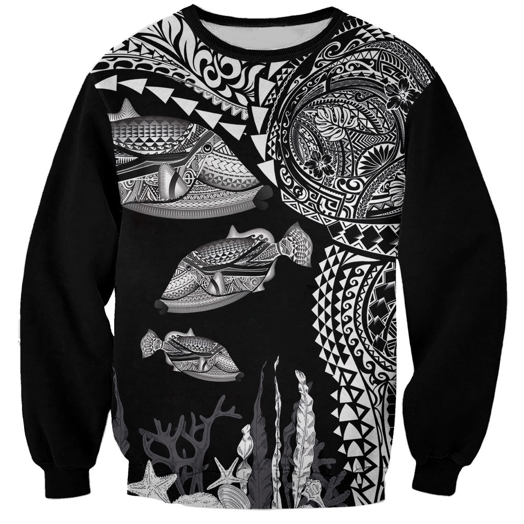 Hawaiian Reef Triggerfish Sweatshirt Polynesian Art with Tribal Humuhumunukunukuapua'a LT03 Unisex Black - Polynesian Pride