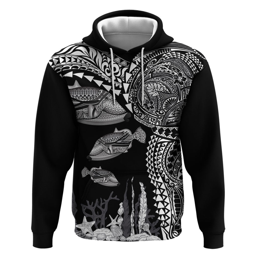 Hawaiian Reef Triggerfish Zip Hoodie Polynesian Art with Tribal Humuhumunukunukuapua'a LT03 Pullover Hoodie Black - Polynesian Pride