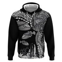 Hawaiian Reef Triggerfish Zip Hoodie Polynesian Art with Tribal Humuhumunukunukuapua'a LT03 Pullover Hoodie Black - Polynesian Pride