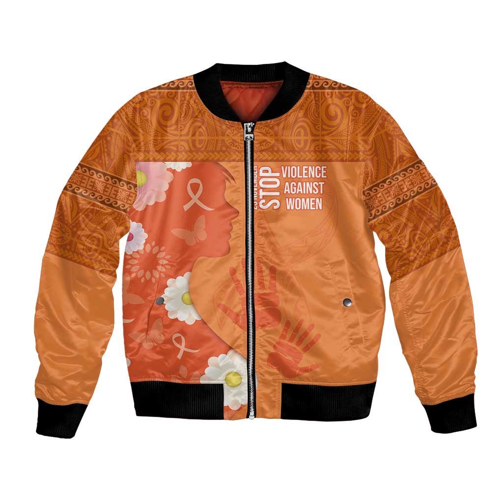 International Day for the Elimination of Violence Against Women Bomber Jacket Polynesian Pattern LT03 Unisex Orange - Polynesian Pride