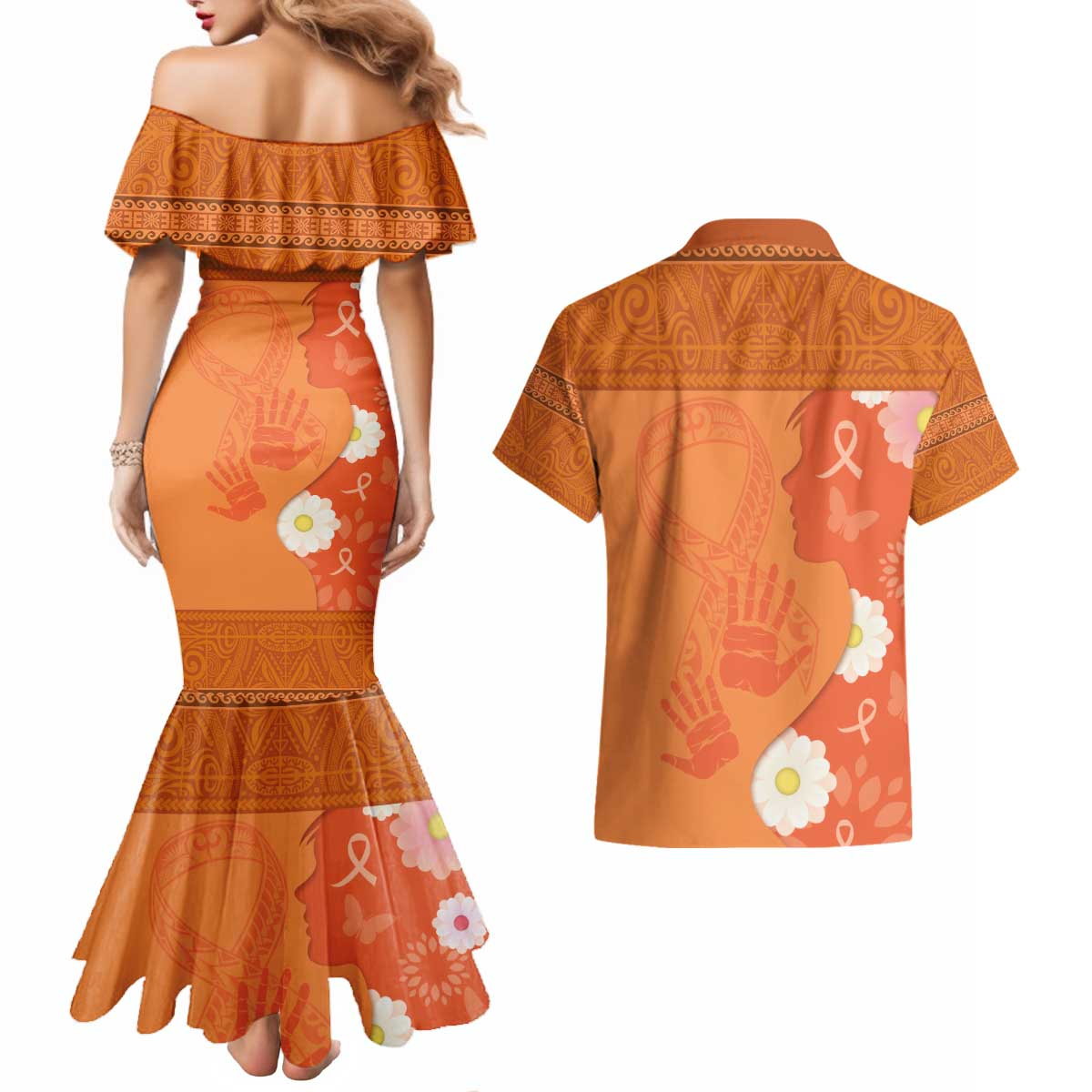 International Day for the Elimination of Violence Against Women Couples Matching Mermaid Dress and Hawaiian Shirt Polynesian Pattern LT03 - Polynesian Pride
