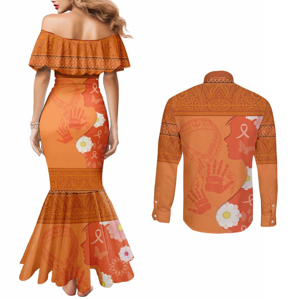 International Day for the Elimination of Violence Against Women Couples Matching Mermaid Dress and Long Sleeve Button Shirt Polynesian Pattern LT03 - Polynesian Pride