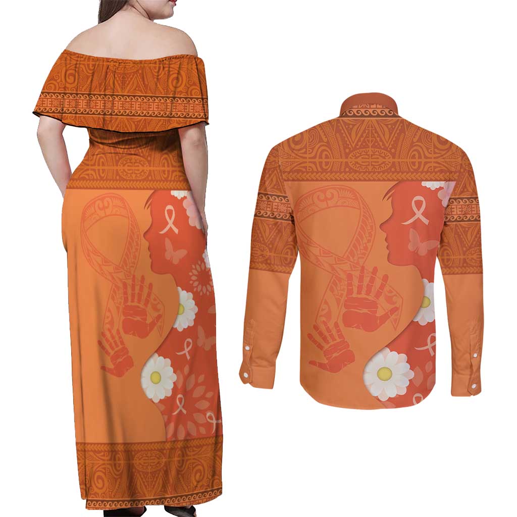 International Day for the Elimination of Violence Against Women Couples Matching Off Shoulder Maxi Dress and Long Sleeve Button Shirt Polynesian Pattern LT03 - Polynesian Pride
