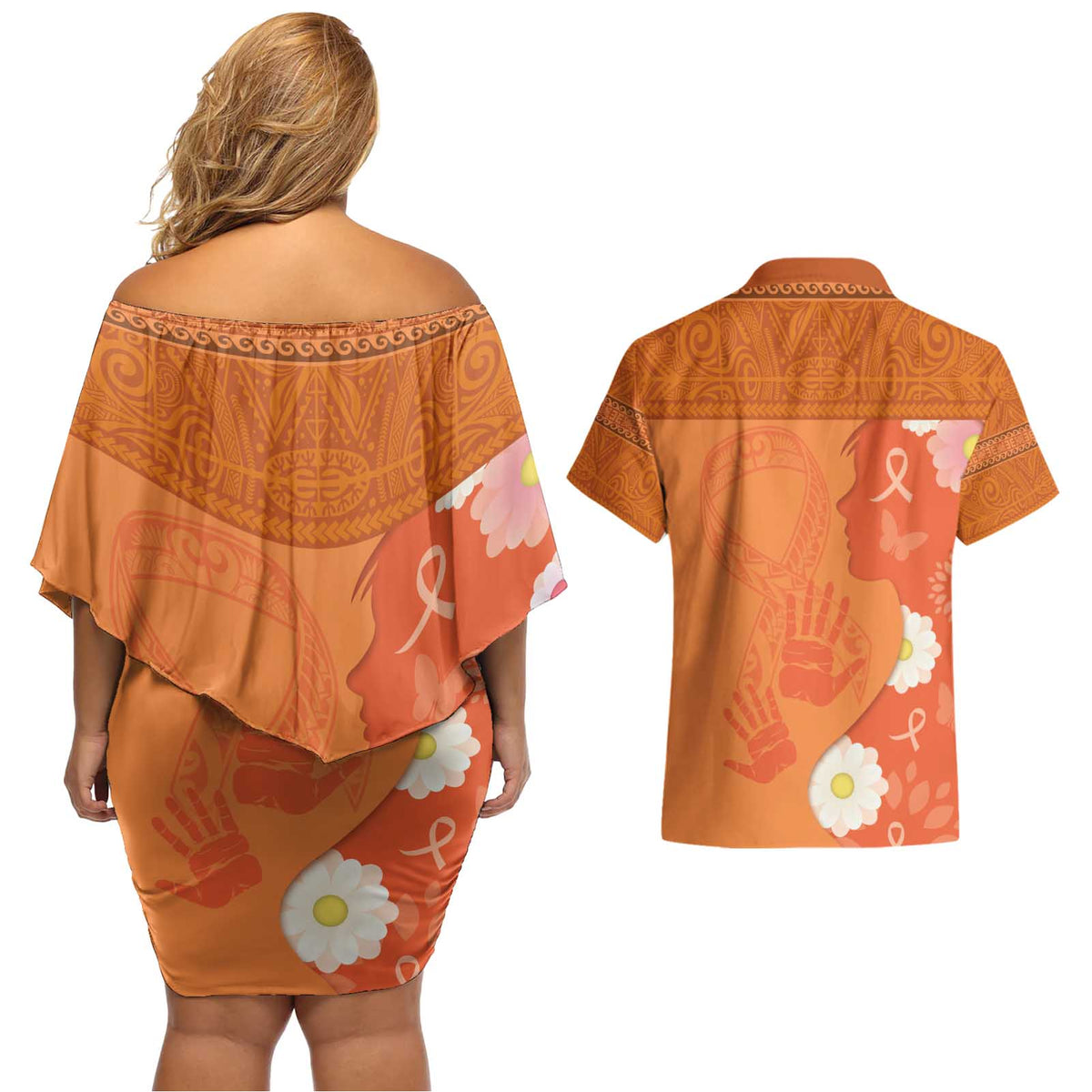 International Day for the Elimination of Violence Against Women Couples Matching Off Shoulder Short Dress and Hawaiian Shirt Polynesian Pattern LT03 - Polynesian Pride