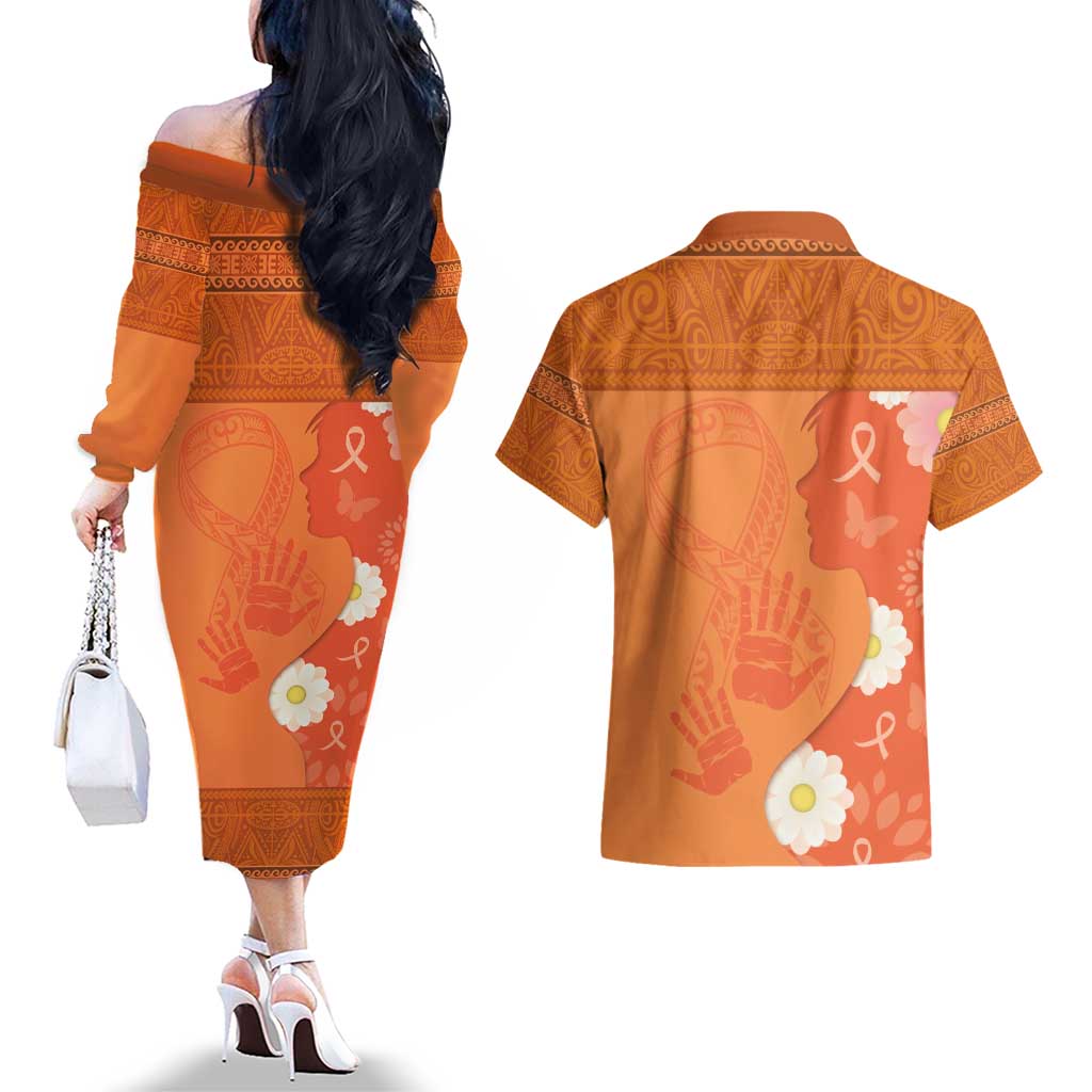 International Day for the Elimination of Violence Against Women Couples Matching Off The Shoulder Long Sleeve Dress and Hawaiian Shirt Polynesian Pattern LT03 - Polynesian Pride