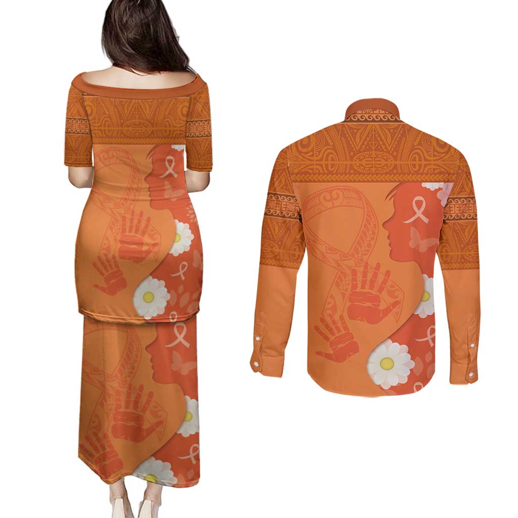 International Day for the Elimination of Violence Against Women Couples Matching Puletasi and Long Sleeve Button Shirt Polynesian Pattern LT03 - Polynesian Pride
