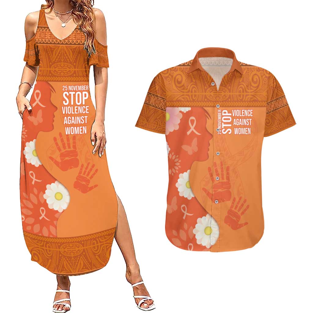 International Day for the Elimination of Violence Against Women Couples Matching Summer Maxi Dress and Hawaiian Shirt Polynesian Pattern LT03 Orange - Polynesian Pride