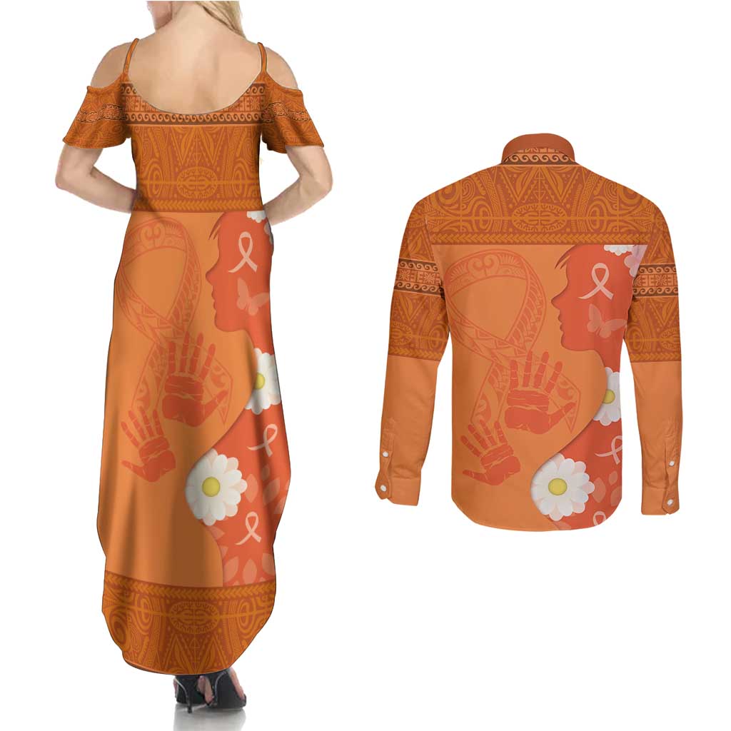 International Day for the Elimination of Violence Against Women Couples Matching Summer Maxi Dress and Long Sleeve Button Shirt Polynesian Pattern LT03 - Polynesian Pride