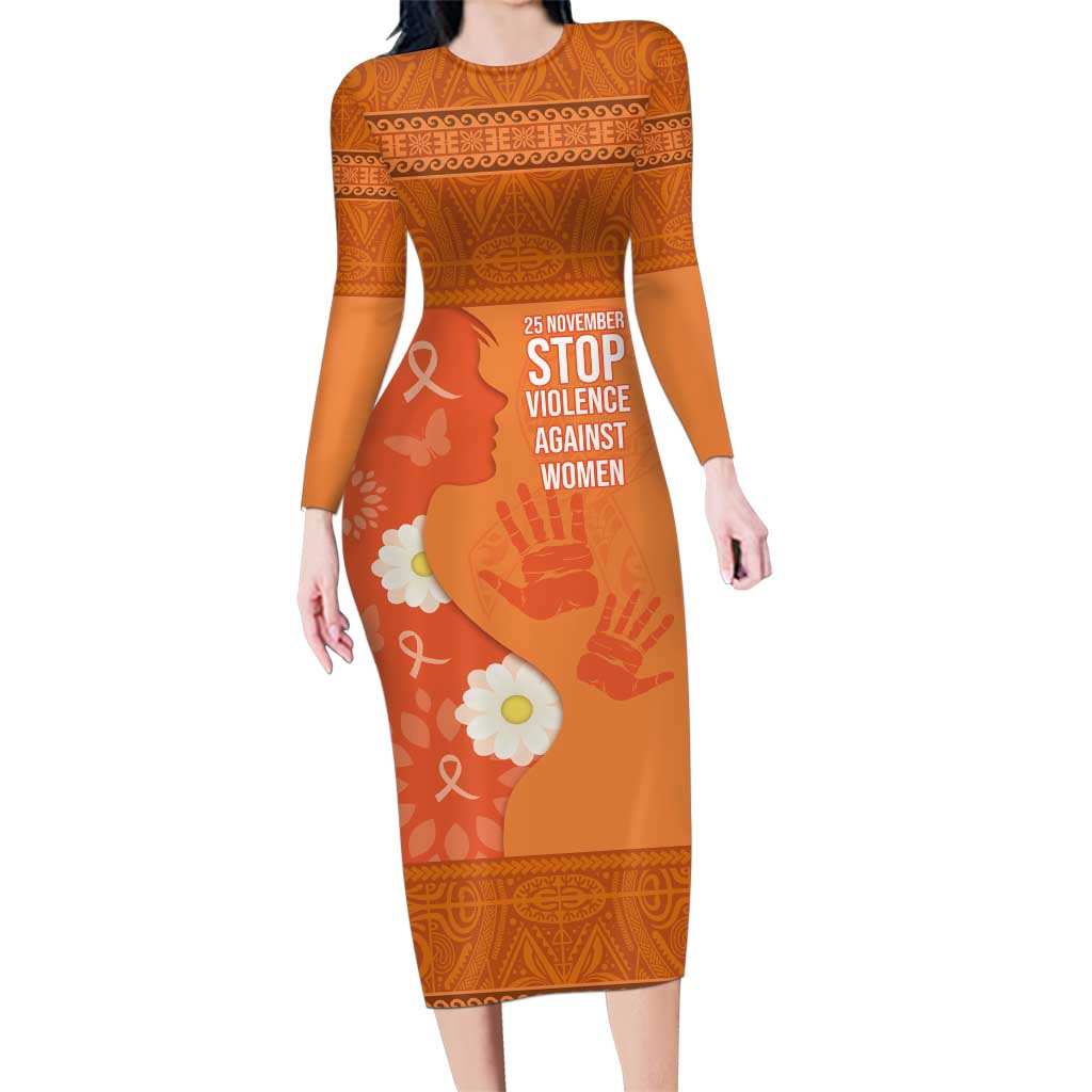 International Day for the Elimination of Violence Against Women Family Matching Long Sleeve Bodycon Dress and Hawaiian Shirt Polynesian Pattern LT03 Mom's Dress Orange - Polynesian Pride