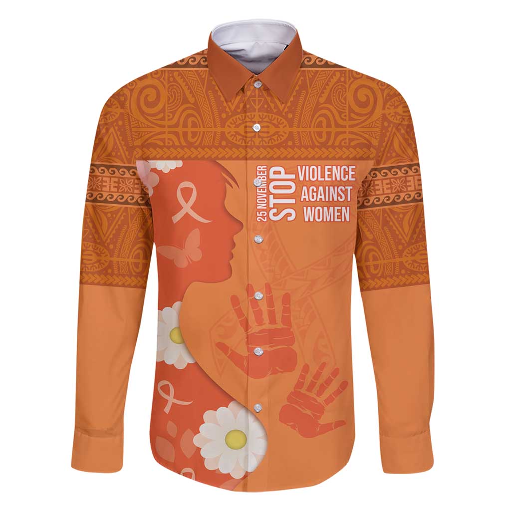International Day for the Elimination of Violence Against Women Family Matching Mermaid Dress and Hawaiian Shirt Polynesian Pattern LT03 Dad's Shirt - Long Sleeve Orange - Polynesian Pride