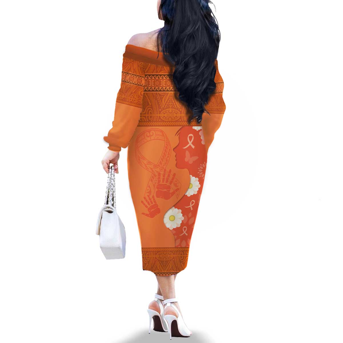 International Day for the Elimination of Violence Against Women Family Matching Off The Shoulder Long Sleeve Dress and Hawaiian Shirt Polynesian Pattern LT03 - Polynesian Pride