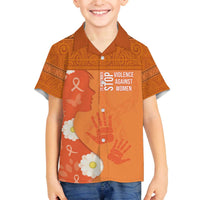 International Day for the Elimination of Violence Against Women Family Matching Off The Shoulder Long Sleeve Dress and Hawaiian Shirt Polynesian Pattern LT03 Son's Shirt Orange - Polynesian Pride