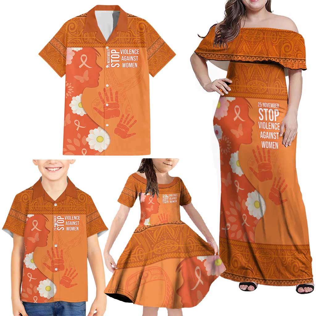 International Day for the Elimination of Violence Against Women Family Matching Off Shoulder Maxi Dress and Hawaiian Shirt Polynesian Pattern LT03 - Polynesian Pride
