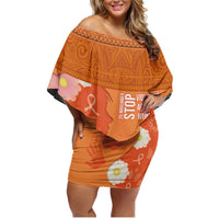 International Day for the Elimination of Violence Against Women Family Matching Off Shoulder Short Dress and Hawaiian Shirt Polynesian Pattern LT03 Mom's Dress Orange - Polynesian Pride