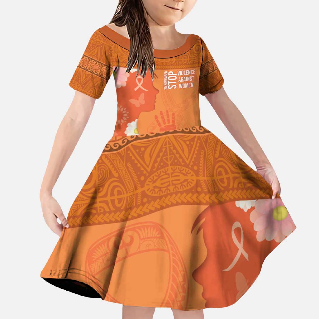 International Day for the Elimination of Violence Against Women Family Matching Short Sleeve Bodycon Dress and Hawaiian Shirt Polynesian Pattern LT03 Daughter's Dress Orange - Polynesian Pride