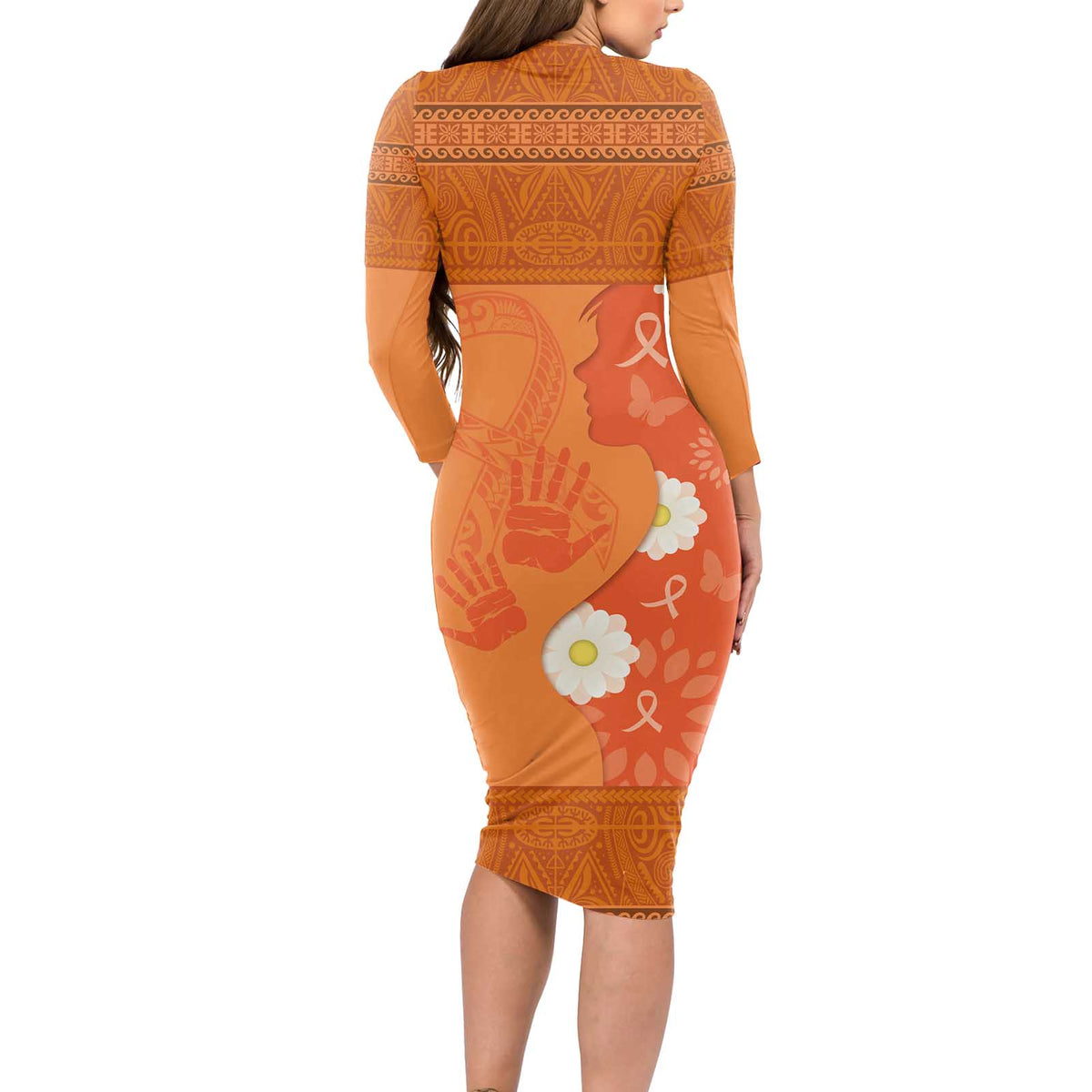 International Day for the Elimination of Violence Against Women Long Sleeve Bodycon Dress Polynesian Pattern LT03 - Polynesian Pride