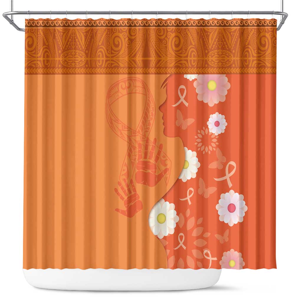 International Day for the Elimination of Violence Against Women Shower Curtain Polynesian Pattern LT03 Orange - Polynesian Pride