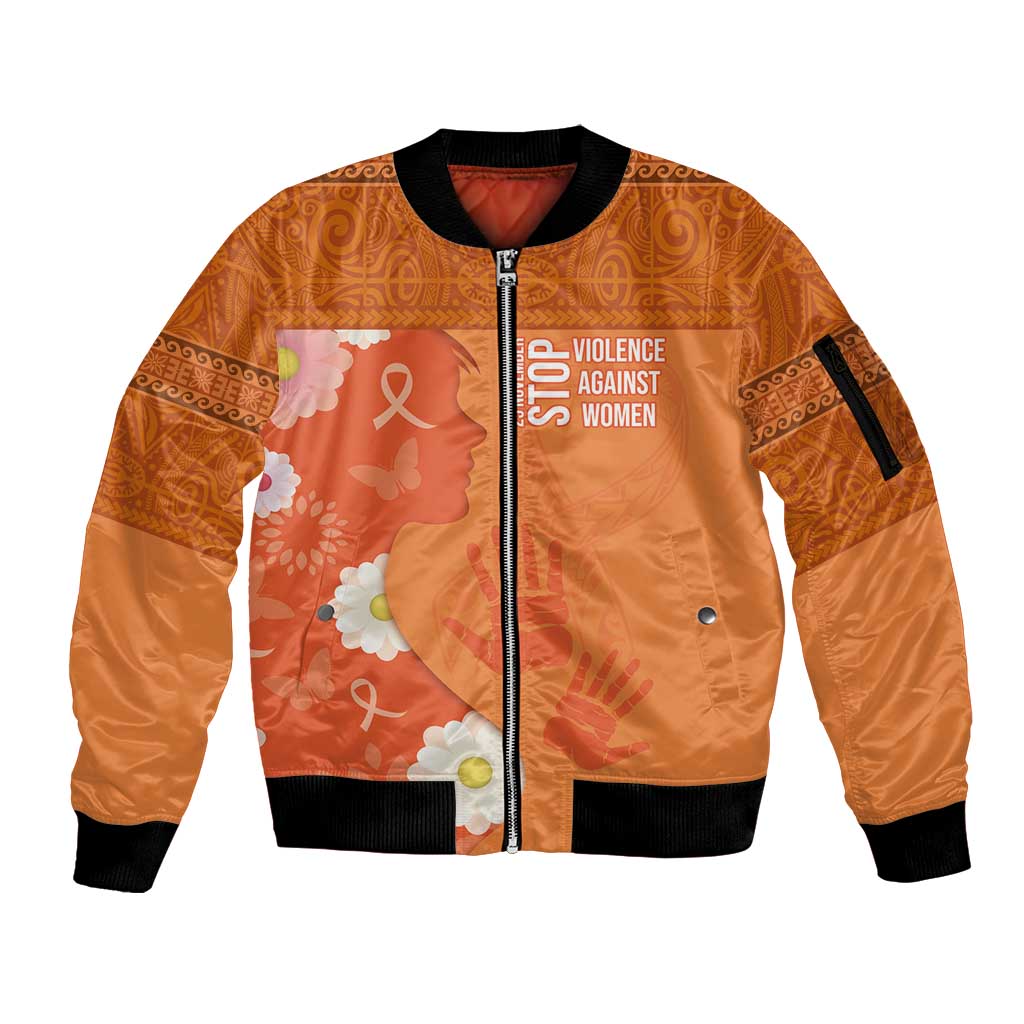 International Day for the Elimination of Violence Against Women Sleeve Zip Bomber Jacket Polynesian Pattern LT03 Unisex Orange - Polynesian Pride