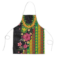Hawaiian Independence Day Apron Kanaka Maoli Symbols With Tapa Motifs and Tropical Plants LT03 Black - Polynesian Pride