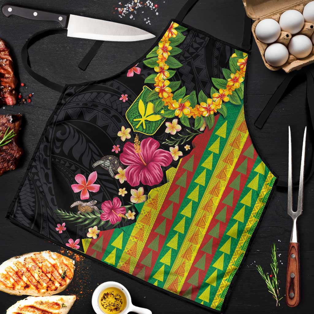 Hawaiian Independence Day Apron Kanaka Maoli Symbols With Tapa Motifs and Tropical Plants LT03 Black - Polynesian Pride