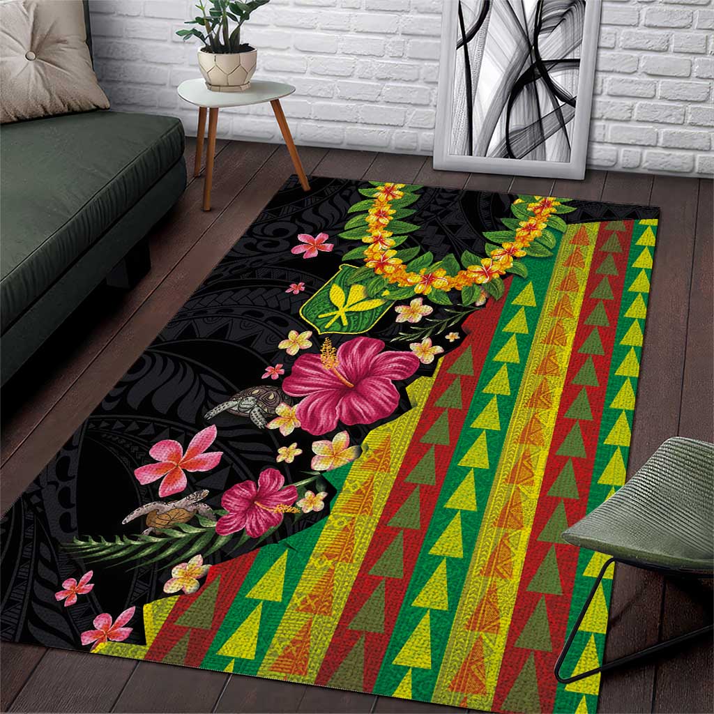 Hawaiian Independence Day Area Rug Kanaka Maoli Symbols With Tapa Motifs and Tropical Plants LT03 Black - Polynesian Pride