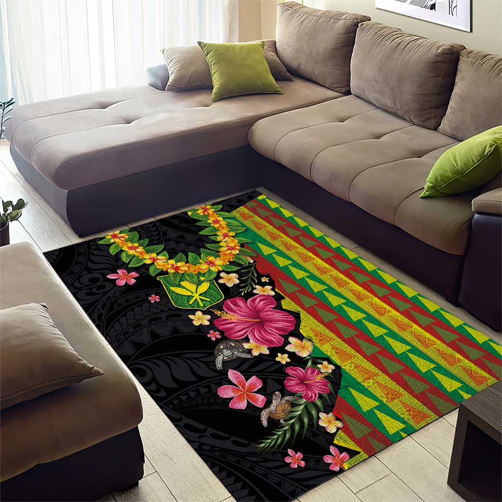 Hawaiian Independence Day Area Rug Kanaka Maoli Symbols With Tapa Motifs and Tropical Plants LT03 - Polynesian Pride