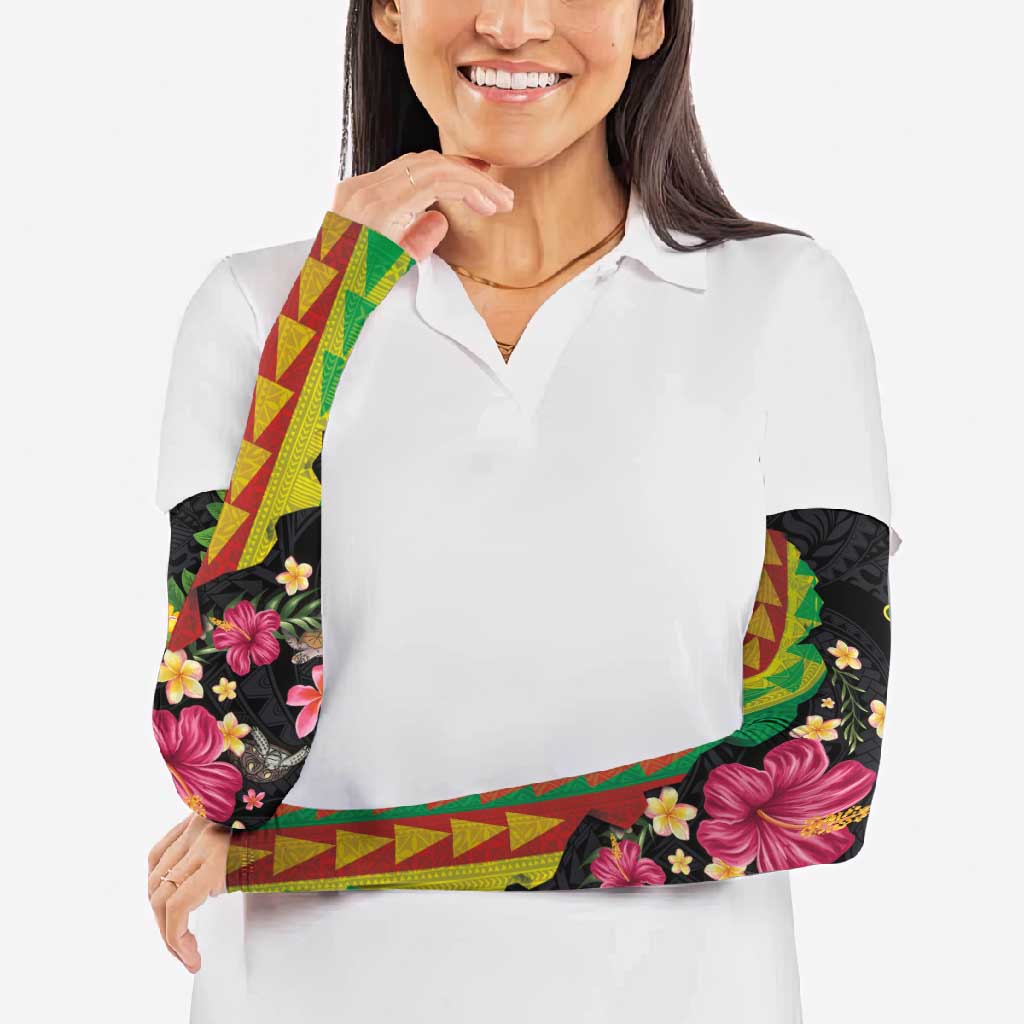 Hawaiian Independence Day Arm Sleeves Kanaka Maoli Symbols With Tapa Motifs and Tropical Plants LT03 - Polynesian Pride
