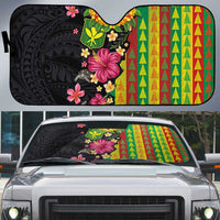 Hawaiian Independence Day Auto Sun Shade Kanaka Maoli Symbols With Tapa Motifs and Tropical Plants LT03 Black - Polynesian Pride