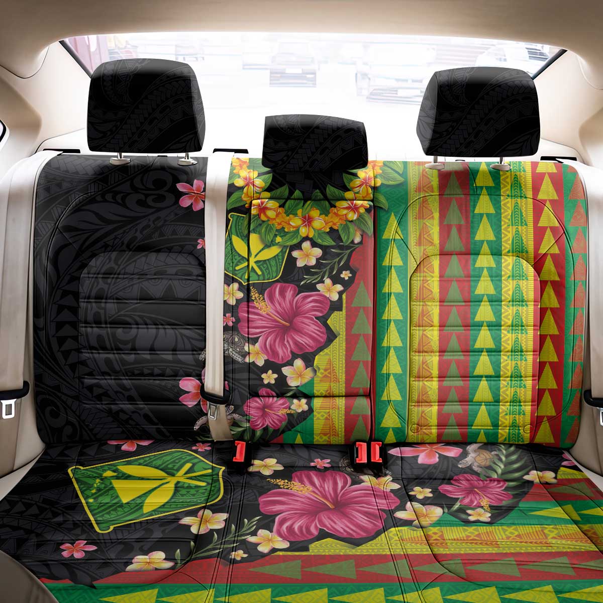 Hawaiian Independence Day Back Car Seat Cover Kanaka Maoli Symbols With Tapa Motifs and Tropical Plants LT03 - Polynesian Pride