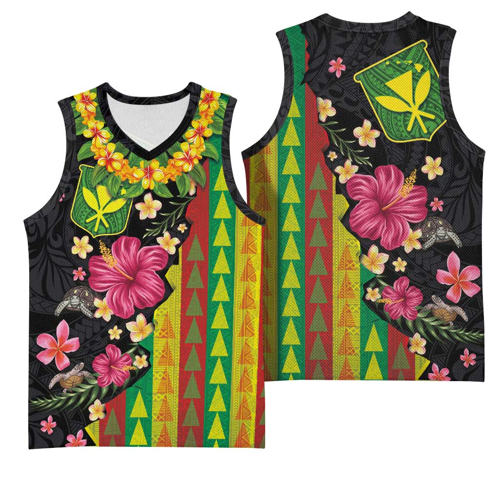 Hawaiian Independence Day Basketball Jersey Kanaka Maoli Symbols With Tapa Motifs and Tropical Plants LT03 - Polynesian Pride