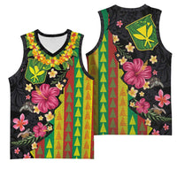 Hawaiian Independence Day Basketball Jersey Kanaka Maoli Symbols With Tapa Motifs and Tropical Plants LT03 - Polynesian Pride