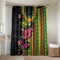 Hawaiian Independence Day Bathroom Set Kanaka Maoli Symbols With Tapa Motifs and Tropical Plants LT03 Shower Curtain Only Black - Polynesian Pride