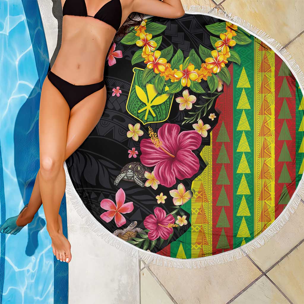 Hawaiian Independence Day Beach Blanket Kanaka Maoli Symbols With Tapa Motifs and Tropical Plants LT03 - Polynesian Pride