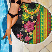 Hawaiian Independence Day Beach Blanket Kanaka Maoli Symbols With Tapa Motifs and Tropical Plants LT03 - Polynesian Pride