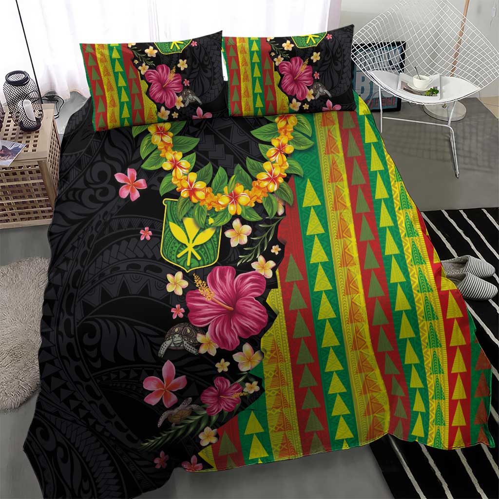 Hawaiian Independence Day Bedding Set Kanaka Maoli Symbols With Tapa Motifs and Tropical Plants LT03 - Polynesian Pride