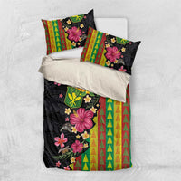 Hawaiian Independence Day Bedding Set Kanaka Maoli Symbols With Tapa Motifs and Tropical Plants LT03 US Twin 172cm x 218cm Black - Polynesian Pride