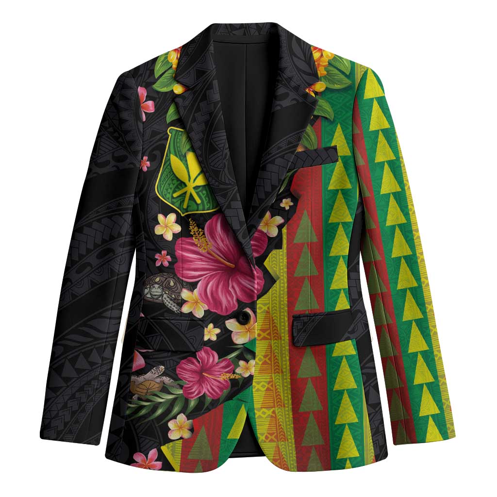 Hawaiian Independence Day Blazer Kanaka Maoli Symbols With Tapa Motifs and Tropical Plants LT03 Unisex Black - Polynesian Pride