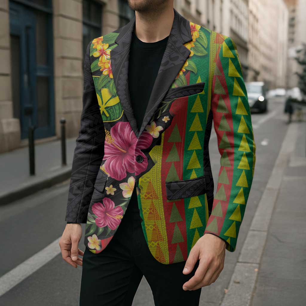 Hawaiian Independence Day Blazer Kanaka Maoli Symbols With Tapa Motifs and Tropical Plants LT03 - Polynesian Pride