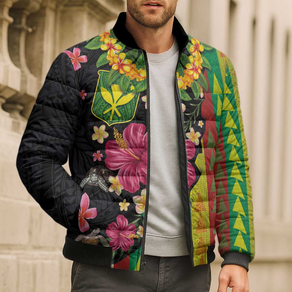Hawaiian Independence Day Bomber Puffer Jacket Kanaka Maoli Symbols With Tapa Motifs and Tropical Plants LT03 - Polynesian Pride