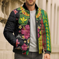 Hawaiian Independence Day Bomber Puffer Jacket Kanaka Maoli Symbols With Tapa Motifs and Tropical Plants LT03 - Polynesian Pride