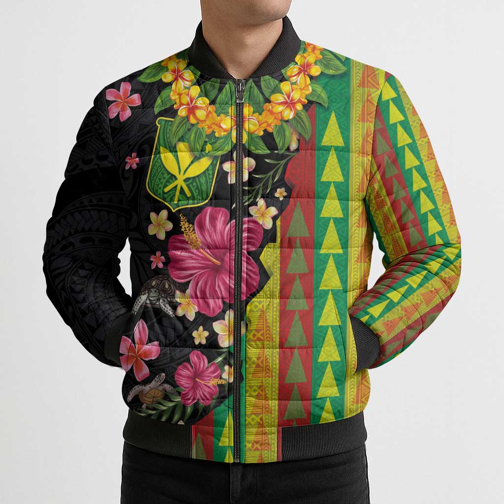 Hawaiian Independence Day Bomber Puffer Jacket Kanaka Maoli Symbols With Tapa Motifs and Tropical Plants LT03 - Polynesian Pride