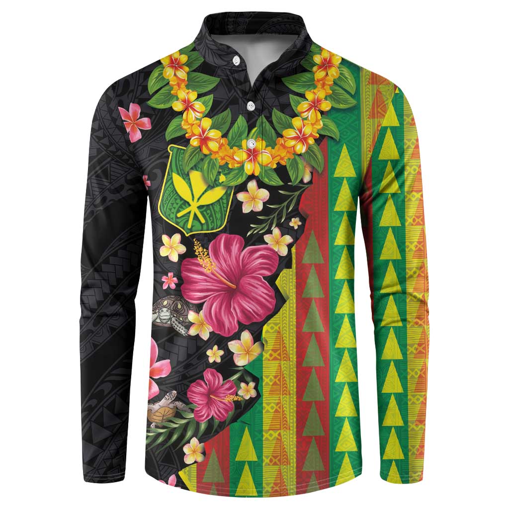 Hawaiian Independence Day Button Sweatshirt Kanaka Maoli Symbols With Tapa Motifs and Tropical Plants LT03 Black - Polynesian Pride