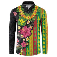 Hawaiian Independence Day Button Sweatshirt Kanaka Maoli Symbols With Tapa Motifs and Tropical Plants LT03 Black - Polynesian Pride