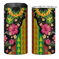 Hawaiian Independence Day 4 in 1 Can Cooler Tumbler Kanaka Maoli Symbols With Tapa Motifs and Tropical Plants LT03 One Size: 16 oz Black - Polynesian Pride