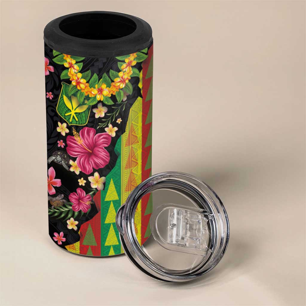 Hawaiian Independence Day 4 in 1 Can Cooler Tumbler Kanaka Maoli Symbols With Tapa Motifs and Tropical Plants LT03 - Polynesian Pride