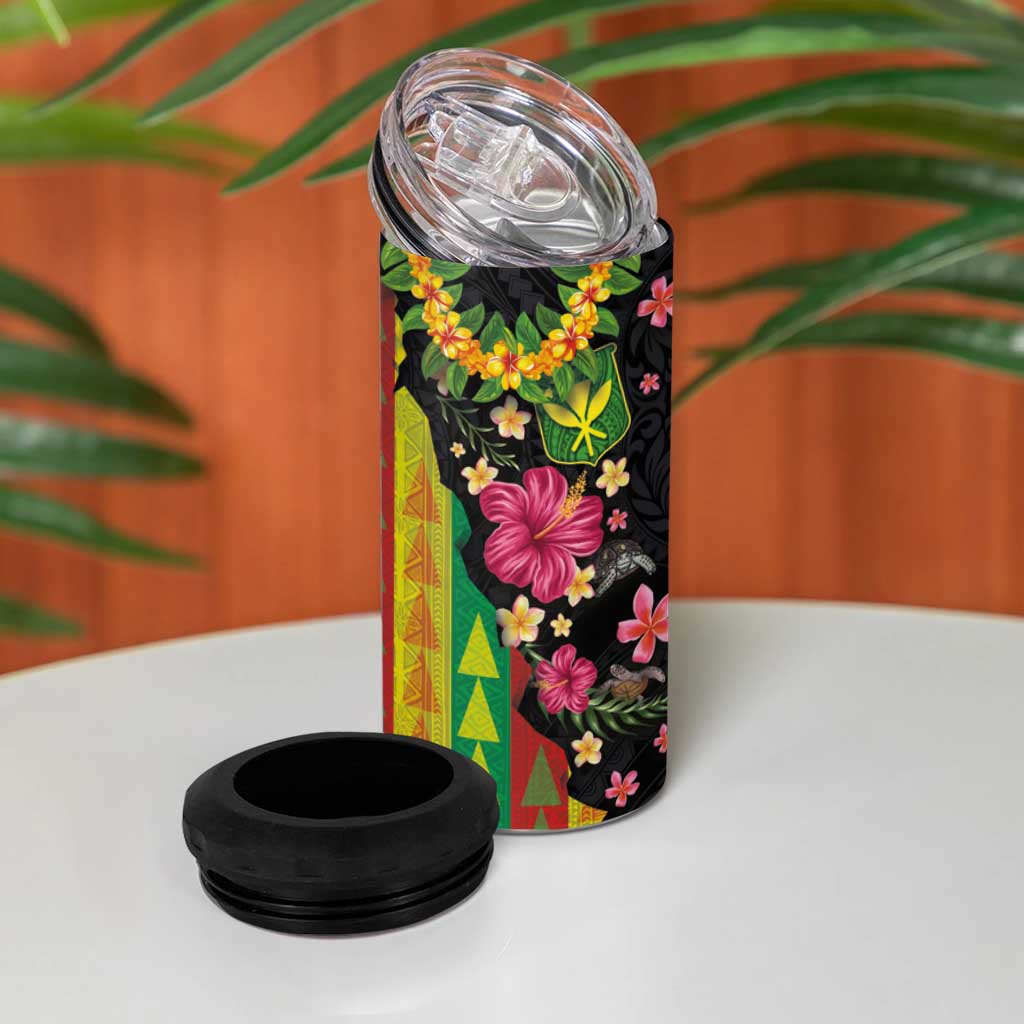 Hawaiian Independence Day 4 in 1 Can Cooler Tumbler Kanaka Maoli Symbols With Tapa Motifs and Tropical Plants LT03 - Polynesian Pride