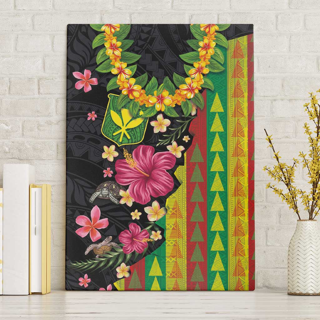 Hawaiian Independence Day Canvas Wall Art Kanaka Maoli Symbols With Tapa Motifs and Tropical Plants LT03 Without Frame Black - Polynesian Pride