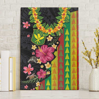 Hawaiian Independence Day Canvas Wall Art Kanaka Maoli Symbols With Tapa Motifs and Tropical Plants LT03 Without Frame Black - Polynesian Pride